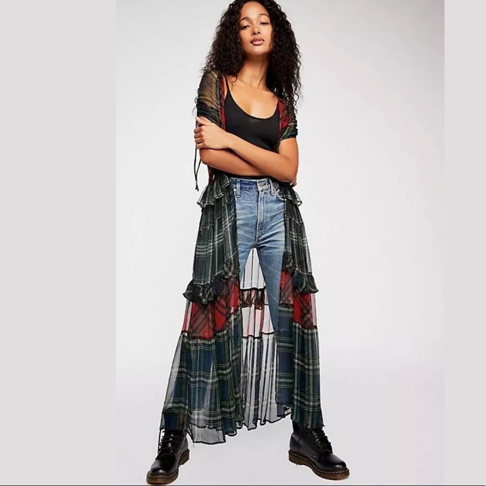 FREE PEOPLE NFC CAPULET PLAID KIMONO DUSTER TOP